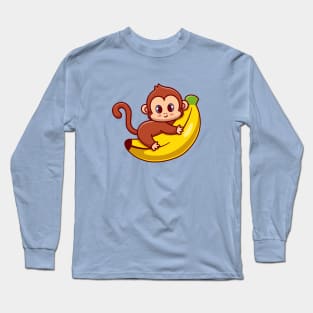 Cute Monkey Hug Banana Cartoon Long Sleeve T-Shirt